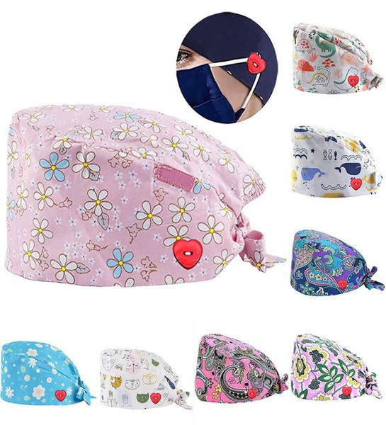 Liquidazione Modello Scrub Cap Stampa Cappello da lavoro in cotone Donna Uomo Estetista Antipolvere Cucina Chef Caps2338283