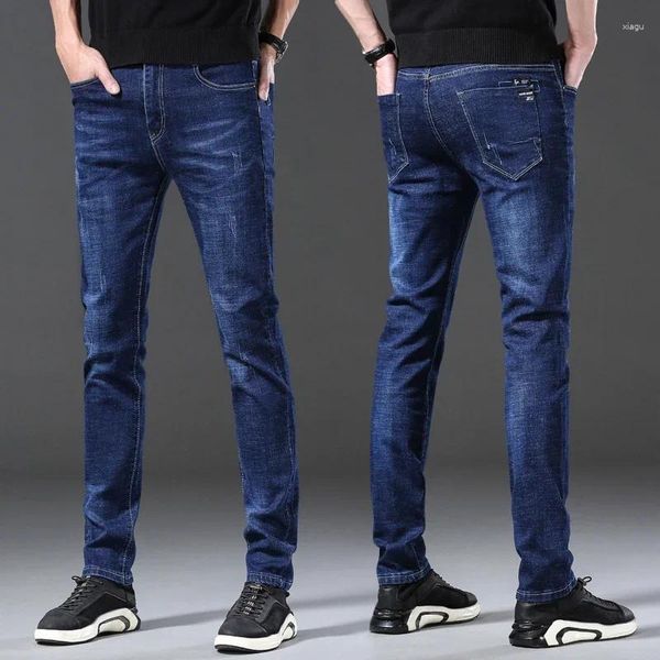 Jeans masculinos 2023 primavera e outono moda casual negócios clássico masculino roupas azul preto denim calças elásticas