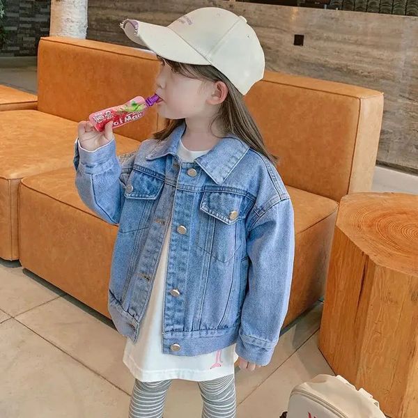 2-12 Jahre Frühling Herbst Denim Mädchen Jacke Mode Cartoon Lächeln Muster Windjacke Mantel Für Kinder Kinder Oberbekleidung 231225