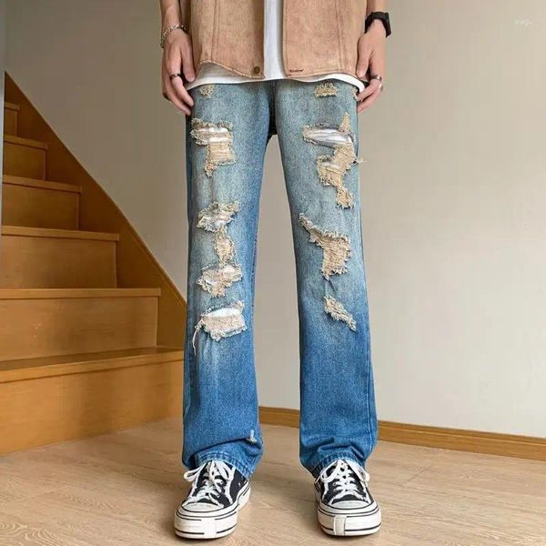 Jeans masculinos streetwear primavera fina perna larga calças casuais e bonito tubo reto solto encaixe na moda homme