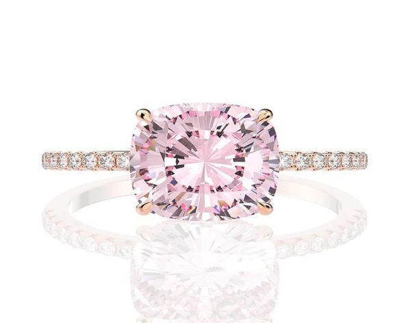 Кольцо из розового золота 18 карат с розовым сапфиром и бриллиантом, стерлинговое серебро 925 пробы, вечерние обручальные кольца для женщин, ювелирные изделия246t5586937