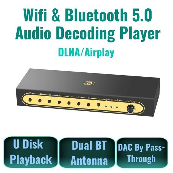 Conectores dac áudio hifi bluetooth5.0 receptor para amplificador alto-falante fone de ouvido spotify usb adaptador sem fio decodificador para casa audiovideo