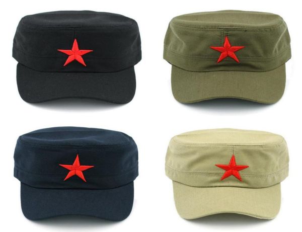 10 pzlotto uomo donna berretto militare cappello militare primavera estate inverno spiaggia all'aperto strada cool chiesa cappello a cilindro piatto con stella rossa2637063