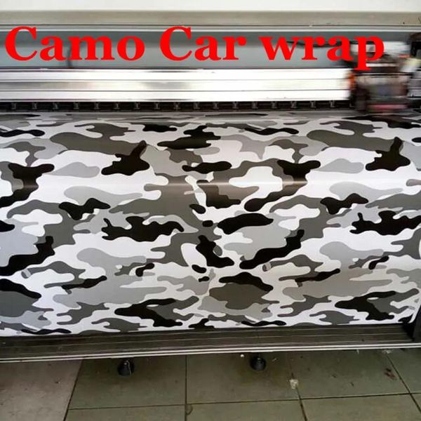 Aufkleber Weiß Schwarz Grau Arctic Camo Vinyl Car Wrapping mit Air Release Camouflage Car Styling Covers Snow Camo Film Autoaufkleber 1,52 x