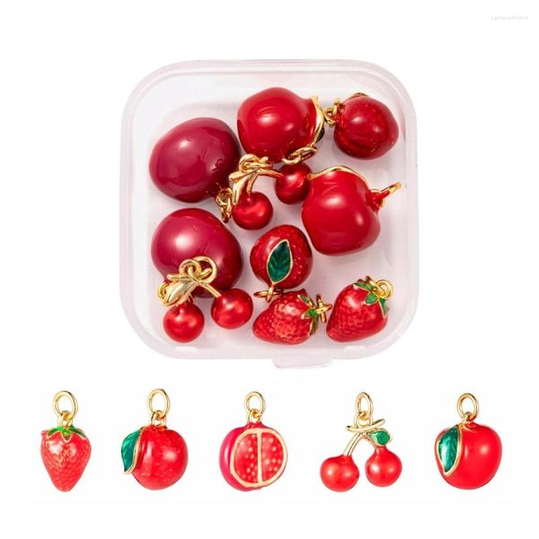 Colares de pingente 6-15pcs / caixa latão esmalte frutas encantos pingentes maçã / morango / cereja série para jóias fofas fazendo pulseira de brinco diy