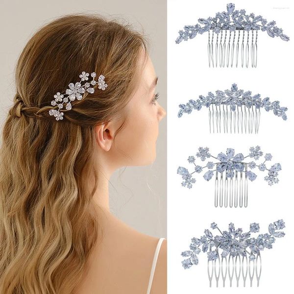 Pinzas para el cabello 3 uds, peines de Tiara de Color plateado para mujer, tocado de cristal para novia, accesorios de boda, joyería nupcial