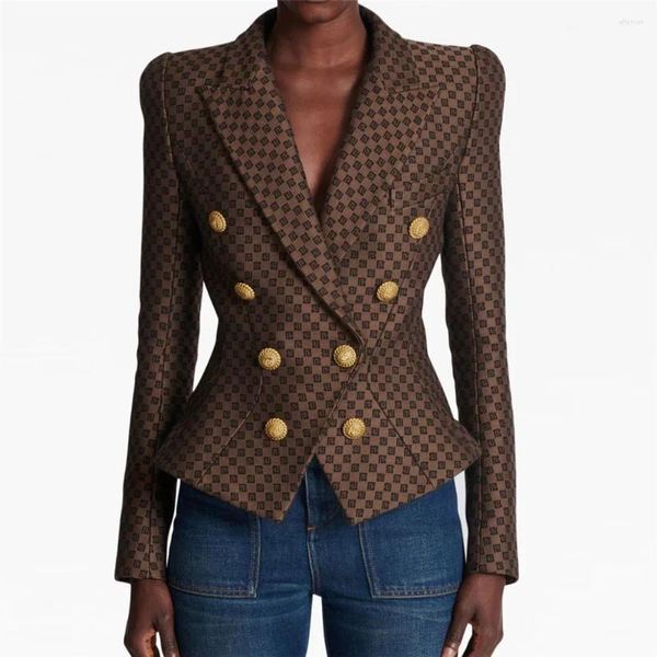 Ternos femininos luz luxo high-end roupas apontadas lapela impressão almofada de ombro duplo breasted cintura coleção terno jaqueta