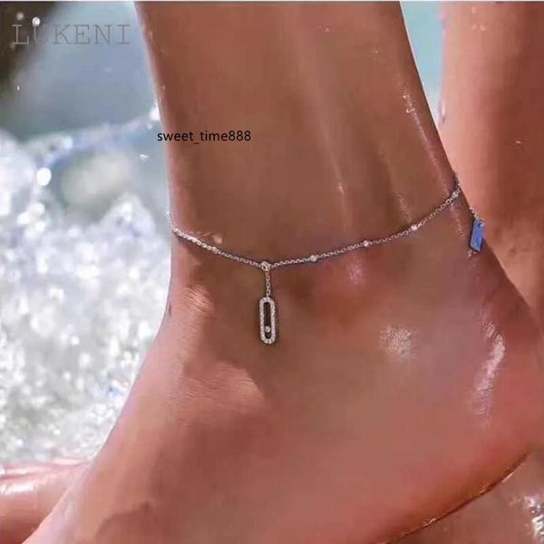 Tornozeleiras Lukeni Novo Design Mulheres S925 Sterling Silver Micro Inlay Zircon Geométrico Barefoot Sandálias Anklet Foot Chain Jóias Presente T19062