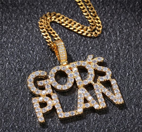 Collana con ciondolo a forma di lettera Gods Plan a 2 file placcato oro argento con catena a corda Regalo di gioielli hip-hop per donna uomo5720190