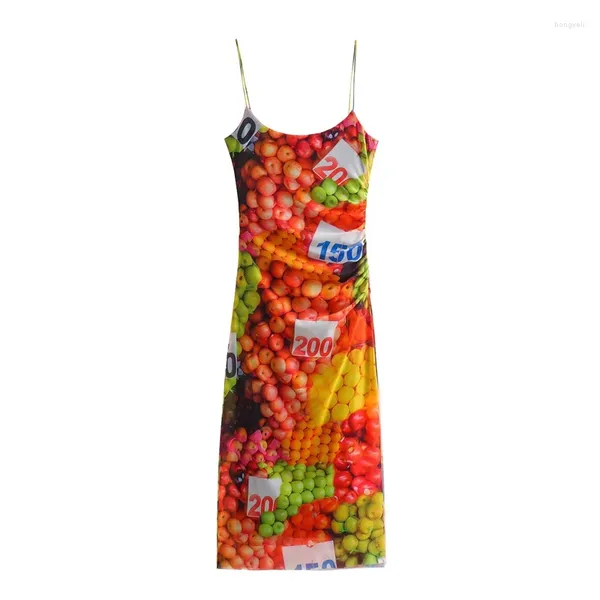 Abiti casual 2023 Estate Sexy Spice Girl Stampa di frutta Abito con bretella sottile Temperamento Moda senza schienale Lungo