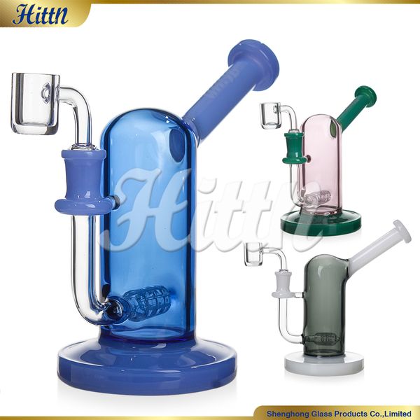 Hittn Glass Dab Rig Bubbler 7 polegadas portátil em linha Percolator Blataformas de óleo sopradas com quartzo de 14 mm Banger azul rosa preto 2024 venda quente