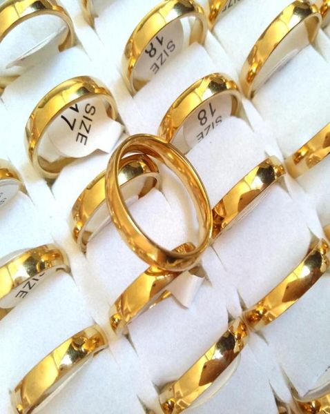 50 шт., золото 4 мм, обручальные кольца для мужчин и женщин из нержавеющей стали 316L, простые кольца на палец, высокое качество, удобные любители Cou6476977