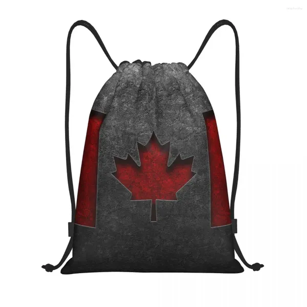 Sacos de compras Personalizado Bandeira do Canadá Saco de Cordão para Mochilas de Yoga Homens Mulheres Texturizado Esportes Canadenses Ginásio Sackpack