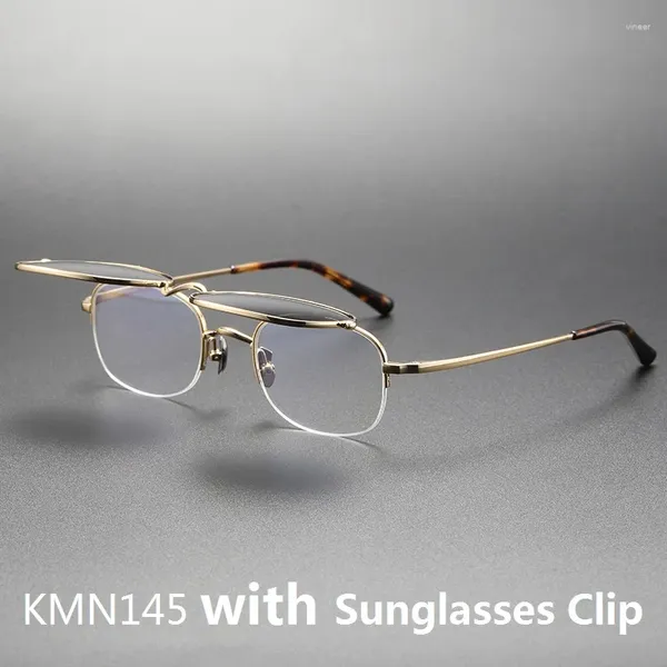 Montature per occhiali da sole Giapponesi Moda Vintage Rotonda Mezza montatura per occhiali Montatura Uomo Donna KMN145 Occhiali da vista ultraleggeri con clip UV400 Titanio