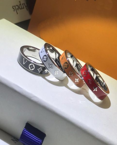 Europa américa estilo homens senhora mulheres titânio aço gravado quatro cores esmalte amantes anéis tamanho US5-US107174344