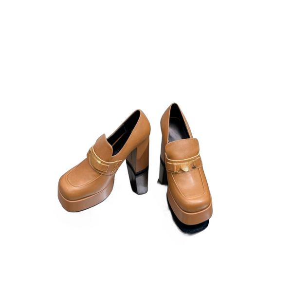 2024 новые однослойные кожаные туфли на высоком каблуке с глубоким вырезом и квадратной головкой, водонепроницаемая платформа на толстом каблуке и комбинированная женская обувь темперамента