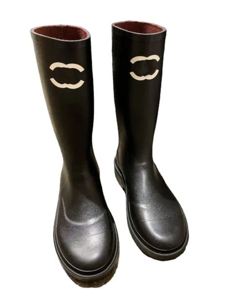 Com caixa marca designer dedo do pé quadrado botas de chuva femininas salto grosso sola grossa tornozelo booist excelente qualidade inverno bota de borracha