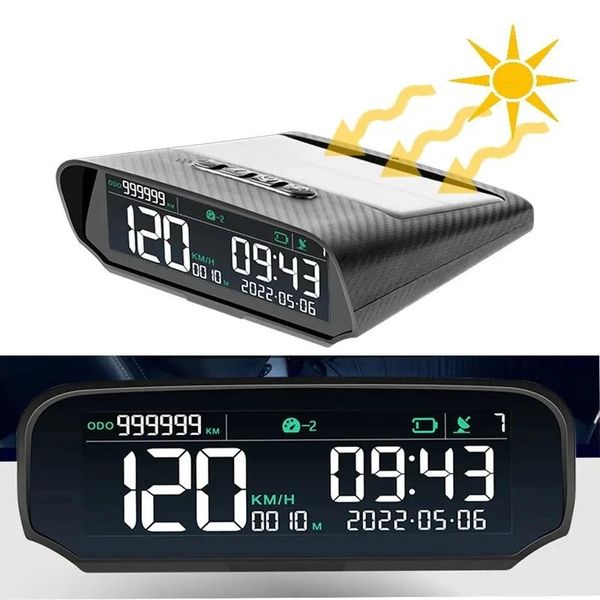 Bussola Solar Car HUD GPS HeadUp Display Orologio digitale Tachimetro Allarme di velocità eccessiva Avviso di affaticamento Guida Visualizzazione chilometraggio altitudine