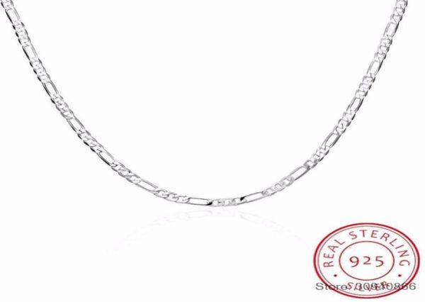 8 tamaños disponibles Plata de Ley 925 auténtica collar de cadena Figaro de 4MM mujeres hombres niños 4045506075cm joyería kolye collares6517684