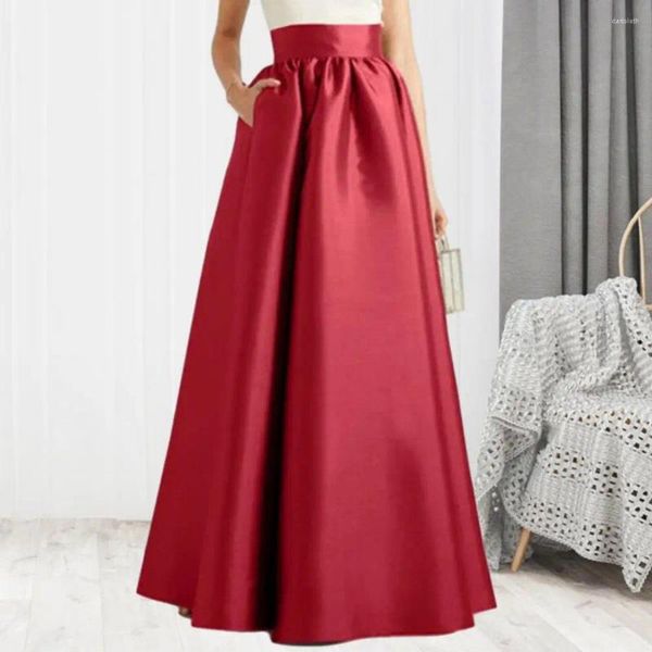 Saias mulheres outono falso cetim maxi saia a linha até o chão cintura alta elegante vintage casual longo robe