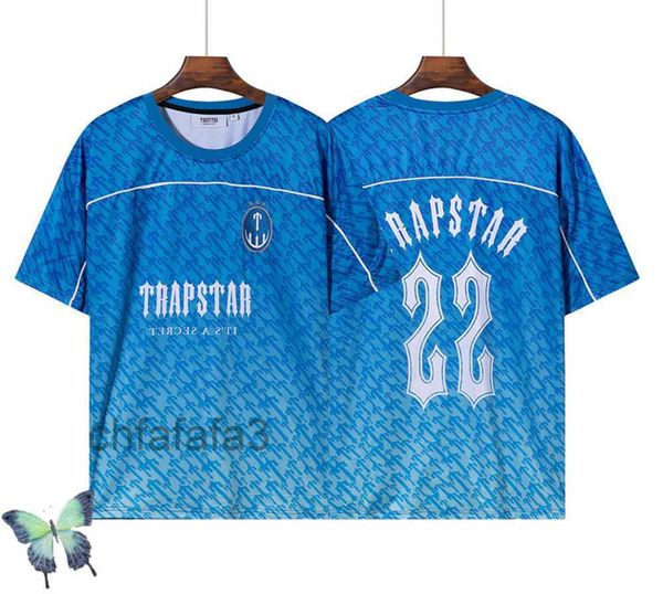 Homens Trapstar Designer Camiseta Malha Camisa de Futebol Azul Sportswear Wonmen Homens Camiseta SWX2