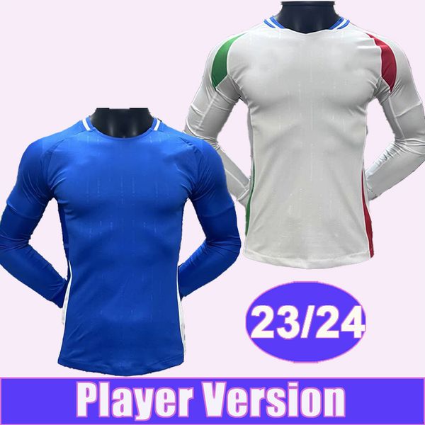 23 24 İtalya Verratti Oyuncu Versiyon Mens Futbol Formaları Milli Takımı Pinamonti Totti Raspadori Chiesa Barella Bonucci Uzun Kollu
