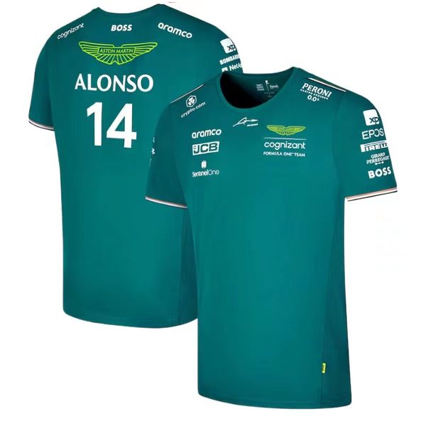 Mens Camisetas Moda Aston Martin Equipe Camisetas Espanhol Racing Driver Fernando Alonso 14 e STROLL 18 Camisas Polo de Grandes Dimensões XS-5XL