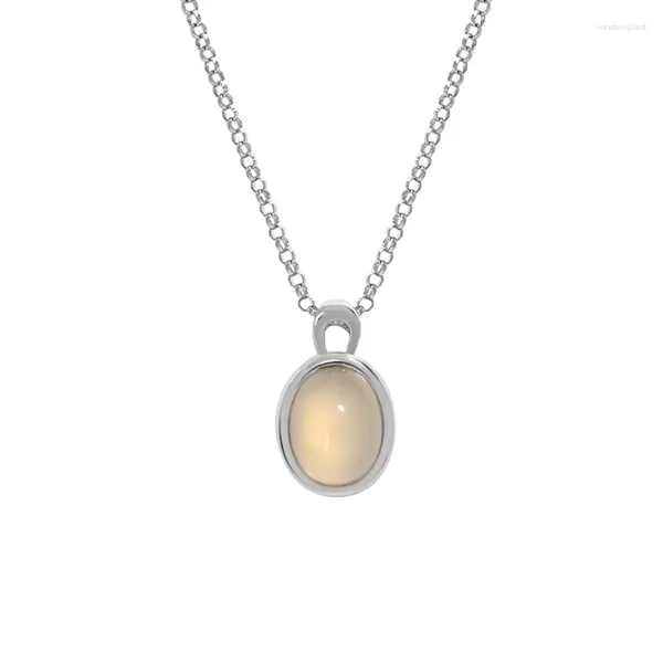 Colares de pingente design exclusivo minimalista temperamento luz luxo geométrico oval ágata s925 prata esterlina clavícula colar feminino