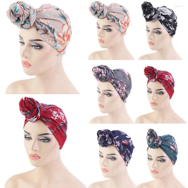 Abbigliamento etnico Donne africane Stampa floreale Annodato Musulmano Hijab Turbante Voile Perdita di capelli Beanie Avvolgere la testa Foulard Bandane Accessori