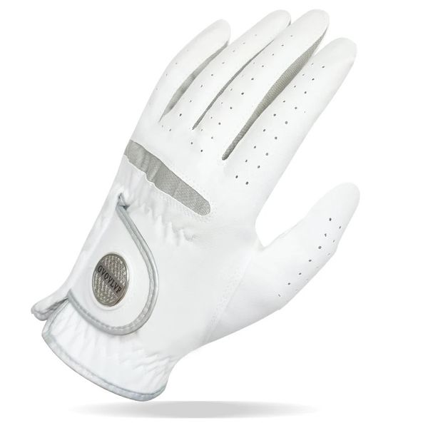 1 Stück Herren-Golfhandschuh, Micro-weicher Stoff, atmungsaktiv, bequeme Passform, mit magnetischem Marker, austauschbar, für Golfer, Weiß, 231225