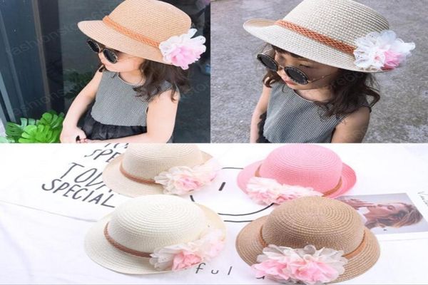 Bütün yaz çocuklar çiçek saman şapkaları fedora şapka çocuklar visor plaj güneş bebek kız sunhat geniş brim disket panama kız3015146