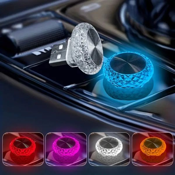 1pc lumières d'ambiance de voiture, lumières flash colorées dans la voiture, lumière chaude ne fait pas mal aux yeux, veilleuse USB universelle, lumières de voiture