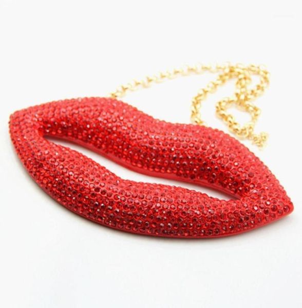Catene 1 pz moda grande sexy labbra rosse ciondolo collana di cristallo donne hiphop catena di gioielli punk rock regalo esagerato11107033