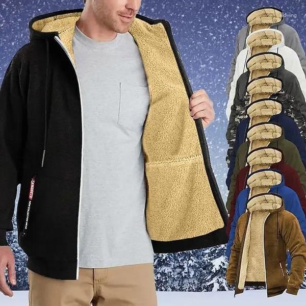 Hoodies masculinos jaqueta de lã homem frio inverno engrossar zip up casacos com capuz manter quente casual zippr sweatshirts treino masculino multi-cor