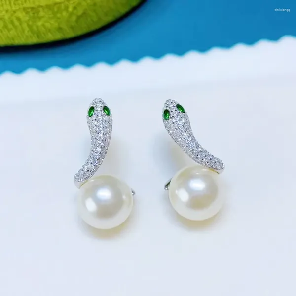 Orecchini con perno MeiBaPJ Supporto vuoto fai-da-te 10-11mm Perle semirotonde naturali Moda serpente Argento 925 Gioielli da sposa per le donne