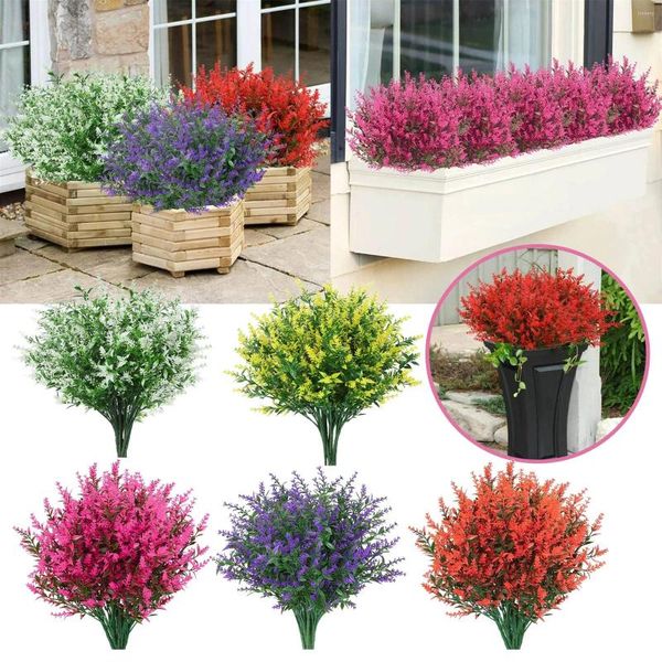 Flores decorativas simulação verde flor artificial decoração de plástico jardim vento 5 garfo trigo orelha lavanda