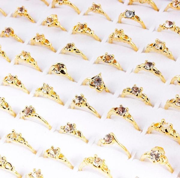 Anéis de casamento lotes inteiros trabalho 30 peças cristal strass banhado a ouro anel feminino noivado festa presente moda joias2987545
