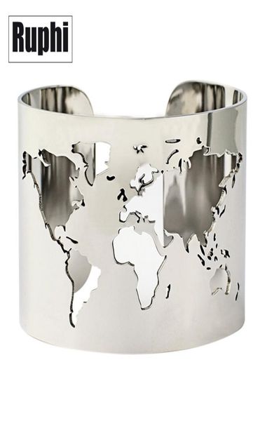 Карта мира с вырезом-манжетой, браслет, ювелирные изделия для путешествий, мира, нержавеющая сталь, ширина 40 мм, лазерная гравировка, полированный круг, угол J3521930