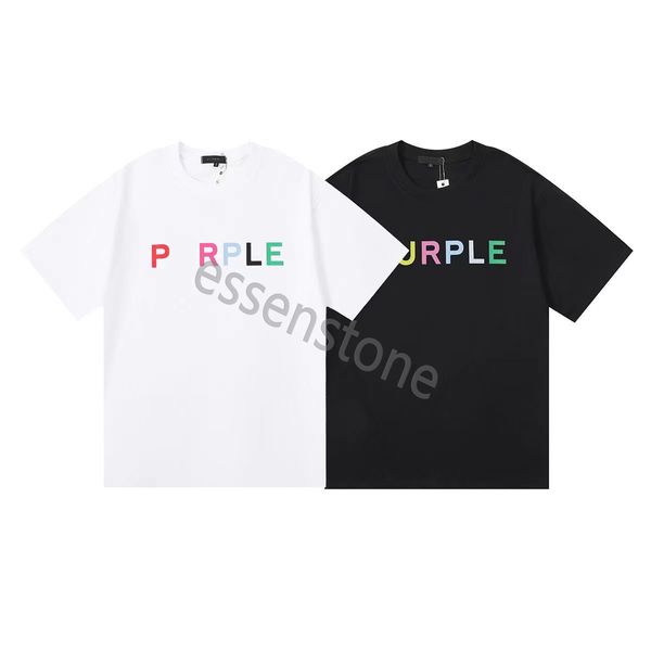 Purple-Brand 2024ss T-shirt Colore stampato in cotone sciolto Casual da uomo e da donna a maniche corte Camicia alla moda Top di alta qualità alla moda TAGLIA USA S-XL