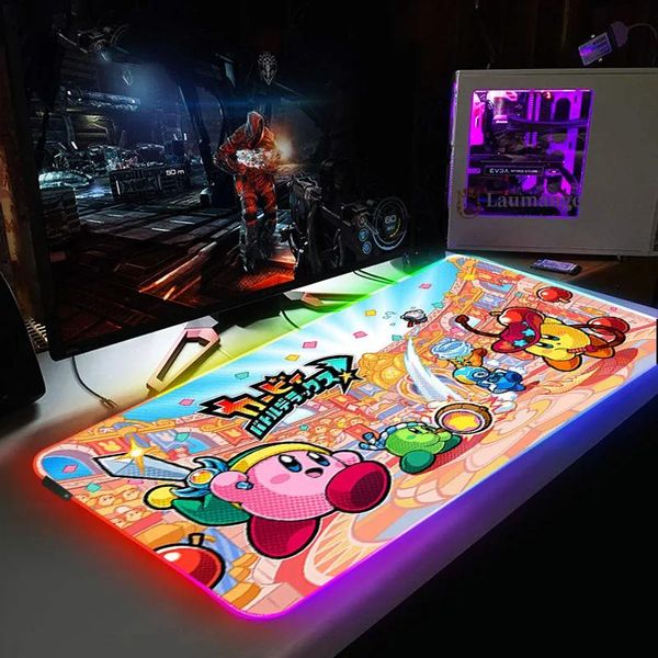 Подставки Kawaii мультфильм Kirbys аниме светодиодный коврик для мыши игровые аксессуары коврик для клавиатуры коврик для стола Rgb коврик для мыши защита стола Mause коврики для ПК