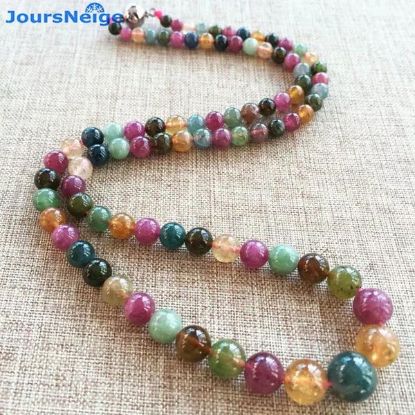 Colares JoursNeige Natural Turmalina Pedra Colar Rodada Beads Torre Cadeia Colar de Cristal Sorte para Mulheres Menina Presente Popular Jóias