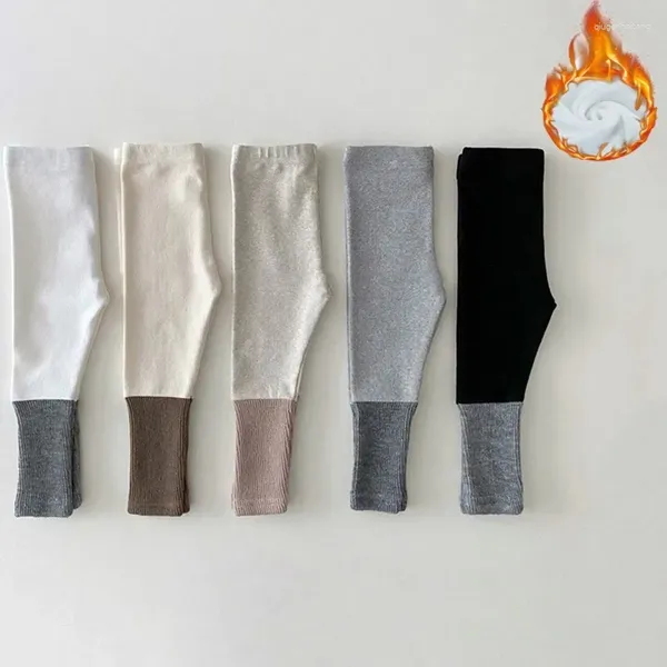 Hosen Herbst Winter Fleece Warme Baby Leggings Junge Mädchen Kinder Baumwolle Gerippte Spleißen Casual Hosen Mode Kinder Plus Samt