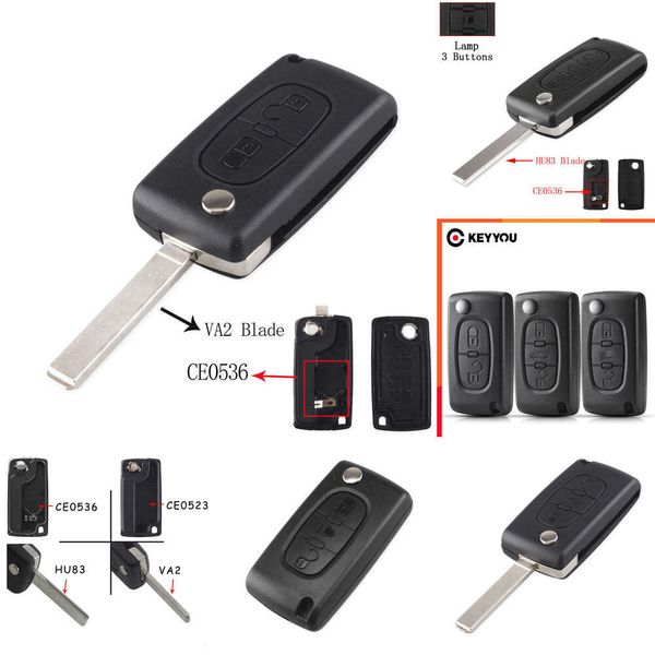 Atualização de carro KEYYOU Capa de chave remota para Peugeot 207 307 308 407 607 807 Para Citroen C2 C3 C4 C5 C6 Flip Folding Car Key shell 2/3/4 Botões