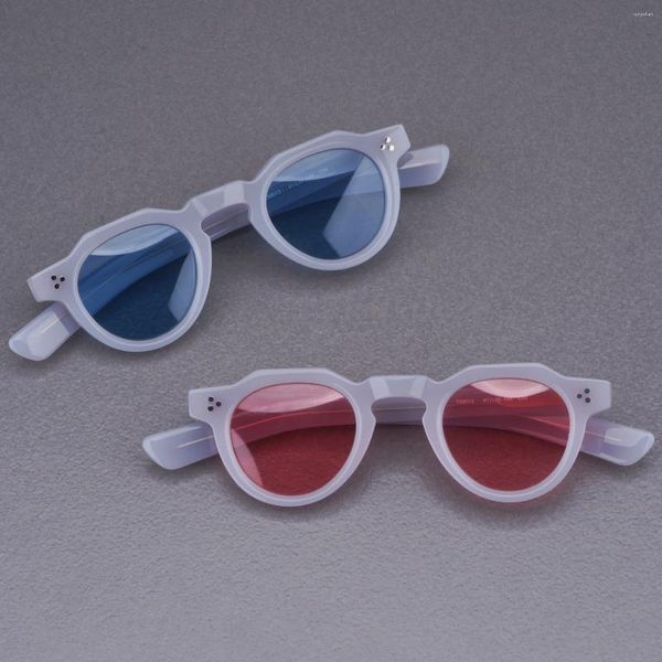 Sonnenbrille Mode Vintage Dicke Feste Acetat Rahmen Stereo Schneiden UV400 Polarisierte Linse Retro Kleine Runde Frauen Mann Top Qualität