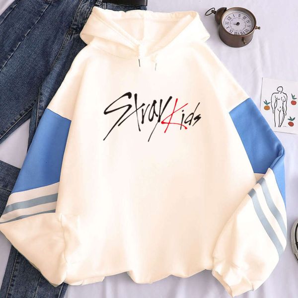 Yeni Haruku Kore tarzı Kpop Straykids Sokak Kids Albüm Kadın Hoodies Sweatshirtler Uzun Kollu Patchwork Kapüşonlu Tops Sulağı