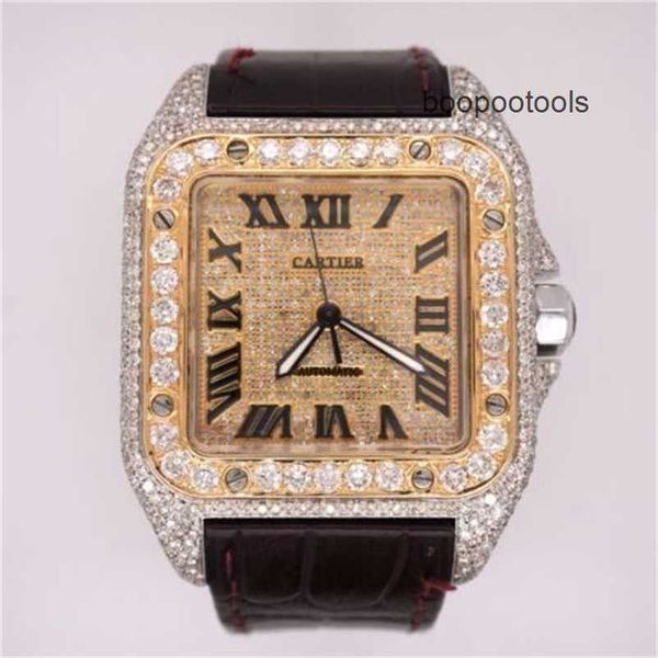 Luxusuhren Ct Swiss Made Uhren Herren Ct Santos 100 xl 38 mm Custom 2-tone Iced 12ct Diamonds Ref 367H NSJA