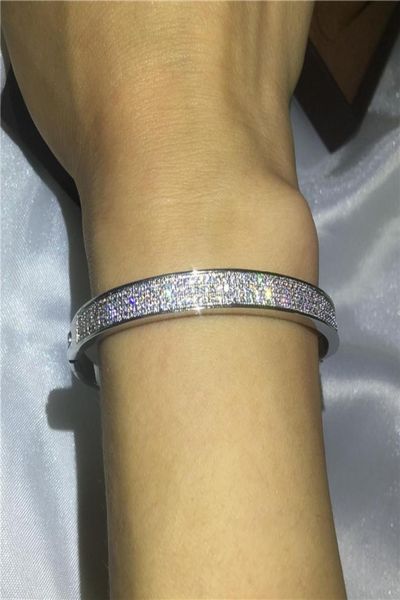 Vecalon Infinity Pave con montatura 5A Bracciale di fidanzamento con zirconi cubici Bracciale rigido in oro bianco riempito da donna Accessori per matrimoni Gift4612063