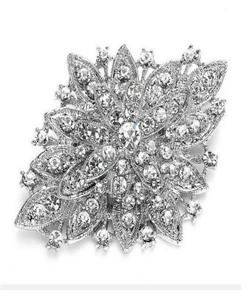 Vintage banhado a prata claro strass cristal diamante grande buquê de casamento broche de flores pino 11 cores disponíveis 1679134