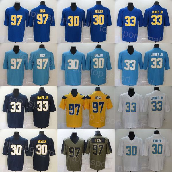 Homens Futebol 97 Joey Bosa Jerseys 30 Austin Ekeler 33 Derwin James Jr Volte o relógio Cor Rush Vapor Intocável Bordado e costura para fãs de esporte respirável