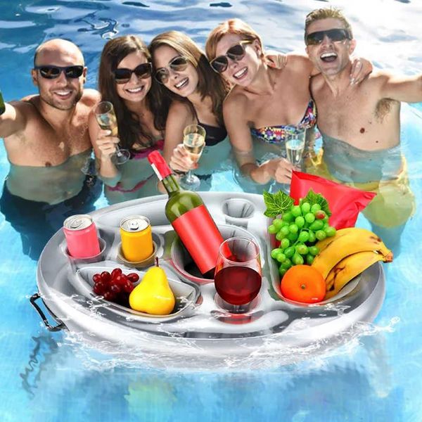 Tubos flutuantes infláveis, mesa flutuante, suporte para bebidas, piscina, praia, cerveja, festa de verão, copo de vinho, bandeja flutuante de comida